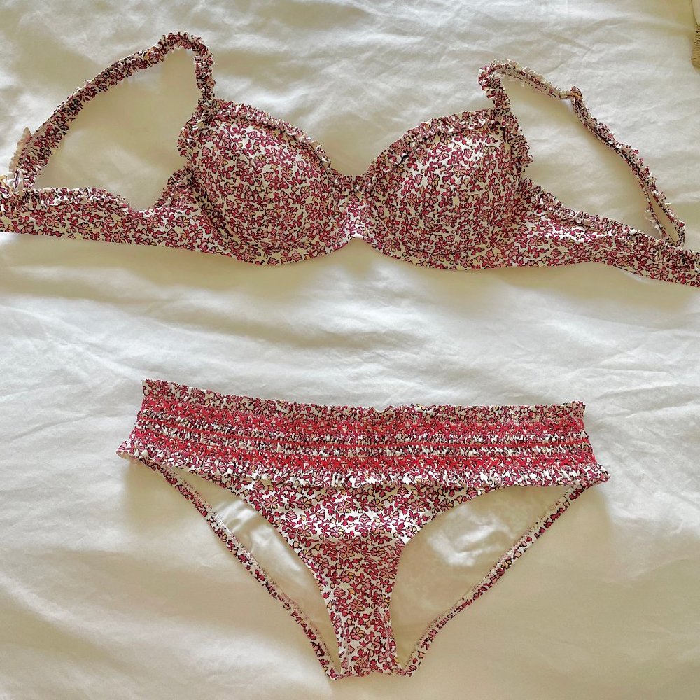 Tory Burch Red Floral Padded Cup Bikini Top